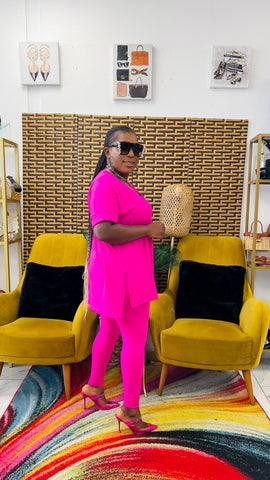 CUTTIE 2PC V-NECK LOUNGE SET (Candy Pink)