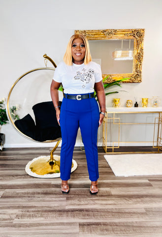 KELLY BELTED ANKLE PANT(Royal)