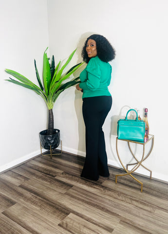 BRIDGET PUFF SLEEVE SWEATER TOP(Green)