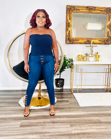 URBAN CHIC SMOCKED TUBE TOP (Navy)