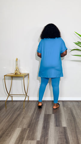 CUTTIE 2PC V-NECK LOUNGE SET(Turquoise Blue)