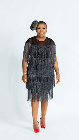BLAIR SHIMMER FRINGE DRESS(Black)