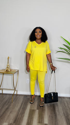CUTTIE 2PC V-NECK LOUNGE SET (Yellow)