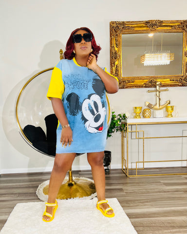 MICKEY DENIM TEESHIRT DRESS (Yellow)