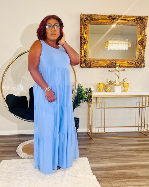 aruba blue dress Aruba Smocked Midi Dress Floral WHITE-BLUE-MUL / XS by Sugarlips