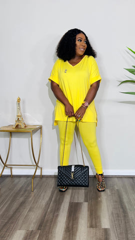 CUTTIE 2PC V-NECK LOUNGE SET (Yellow)