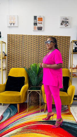 CUTTIE 2PC V-NECK LOUNGE SET (Candy Pink)
