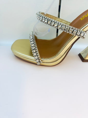 VENUS STRAP EMBELLISHED SANDAL HEEL (Gold)