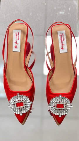 MILLA RHINESTONE KITTEN HEEL PUMPS (Red)