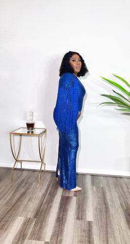 SYLVAN SEQUIN FRINGE DRESS (Royal blue)