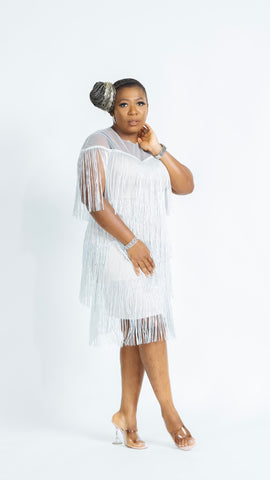 BLAIR SHIMMER FRINGE DRESS(Grey)