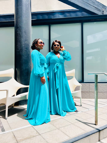 MICHELLE AQUA GREEN MAXI DRESS  (FINAL SALE)