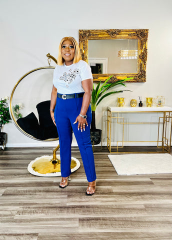 KELLY BELTED ANKLE PANT(Royal)