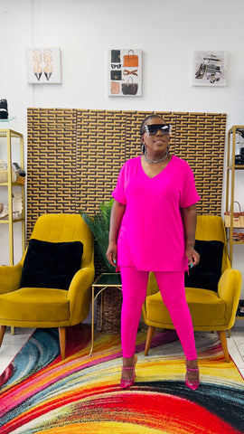 CUTTIE 2PC V-NECK LOUNGE SET (Candy Pink)