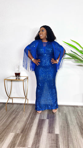 SYLVAN SEQUIN FRINGE DRESS (Royal blue)