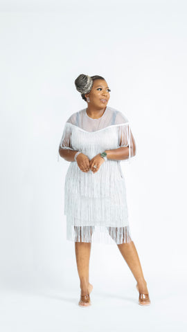 BLAIR SHIMMER FRINGE DRESS(Grey)