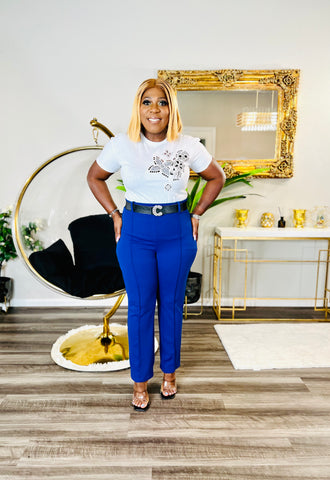KELLY BELTED ANKLE PANT(Royal)