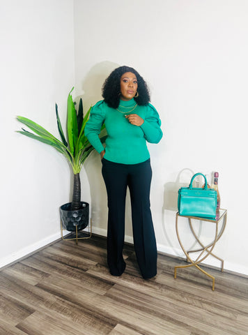 BRIDGET PUFF SLEEVE SWEATER TOP(Green)