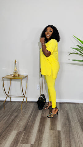 CUTTIE 2PC V-NECK LOUNGE SET (Yellow)