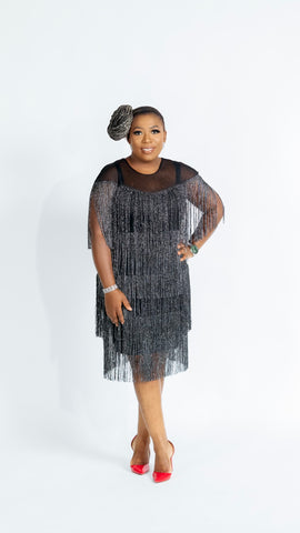 BLAIR SHIMMER FRINGE DRESS(Black)