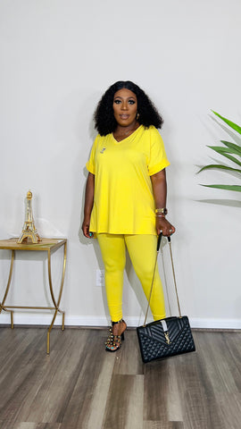 CUTTIE 2PC V-NECK LOUNGE SET (Yellow)