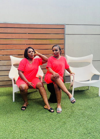 CUTTIE 2PC V-NECK SHORTS LOUNGE SET( NEON ORANGE)