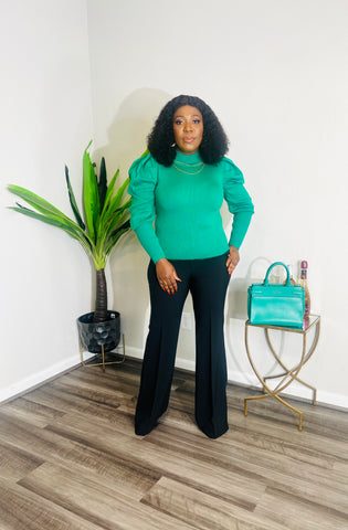 BRIDGET PUFF SLEEVE SWEATER TOP(Green)