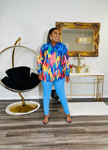 Abstract Color Top (Blue)FINAL SALE
