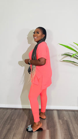 CUTTIE 2PC V-NECK LOUNGE SET(Neon Orange)