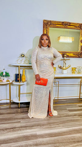KELSEY SEQUINED CHAMPAGNE GOLD DRESS - styletittudeapparelusa