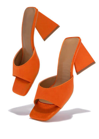 LOTUS BLOCK HEEL MULES (Orange) - styletittudeapparelusa