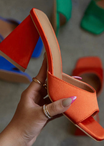 LOTUS BLOCK HEEL MULES (Orange) - styletittudeapparelusa