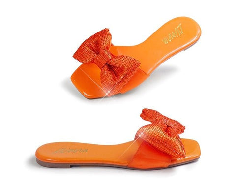 MIRA BOW EMBELLISHED FLAT SANDAL (Orange) - styletittudeapparelusa