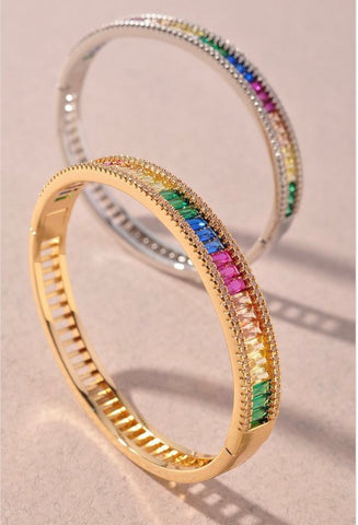 Multi stone zirconium bangle (Silver) - styletittudeapparelusa