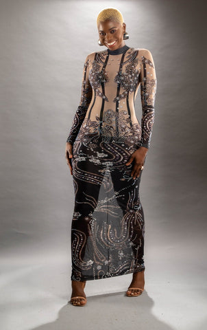 TATOO SHEER MIDI DRESS - styletittudeapparelusa