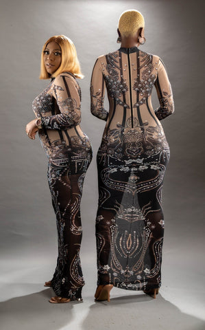 TATOO SHEER MIDI DRESS - styletittudeapparelusa