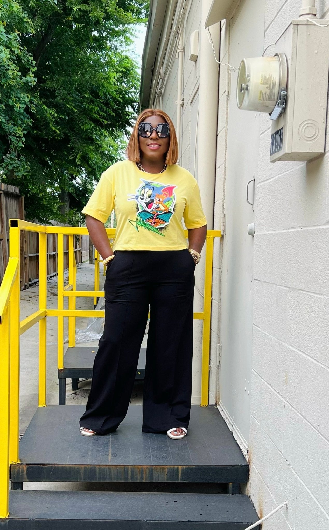 TOM & JERRY CROP TEESHIRT TOP (yellow) - styletittudeapparelusa