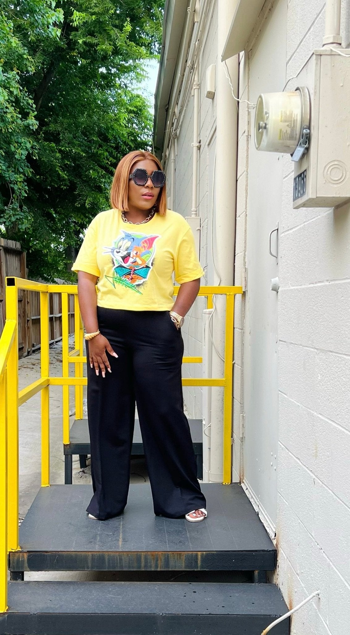 TOM & JERRY CROP TEESHIRT TOP (yellow) - styletittudeapparelusa
